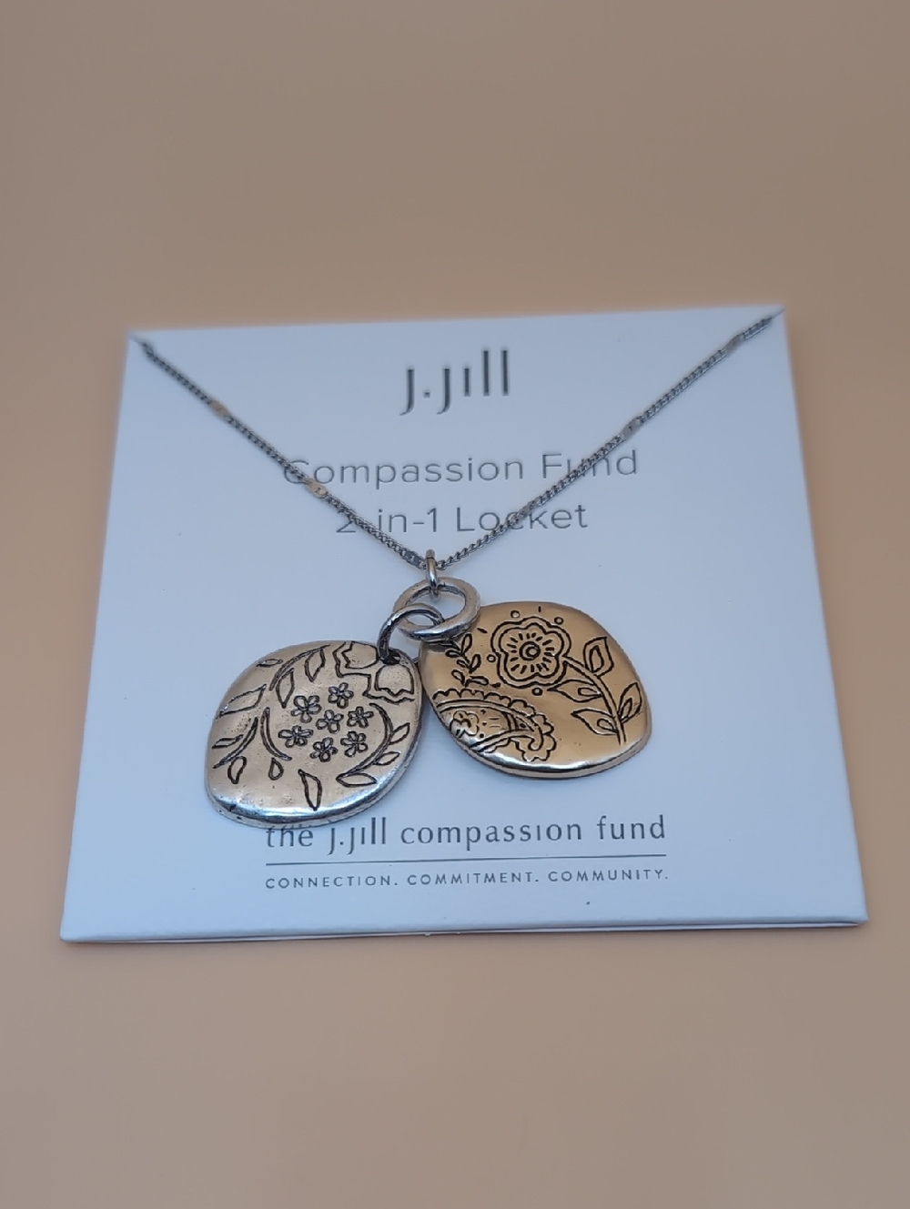 J. Jill Silver Gold Floral 2-in-1 Locket Charm Necklace NWT